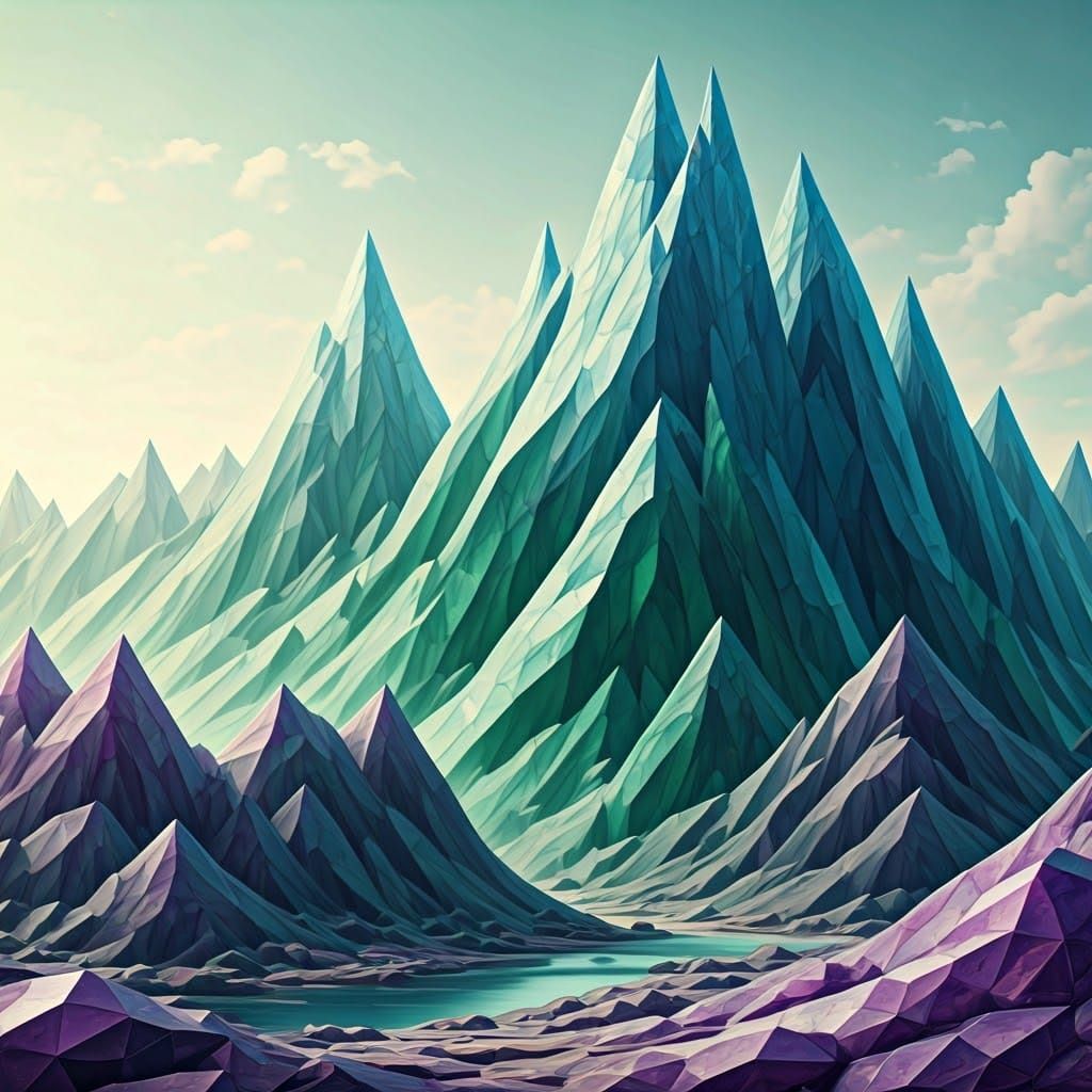 Amethyst and Emerald Mountain Range with Shimmering Light