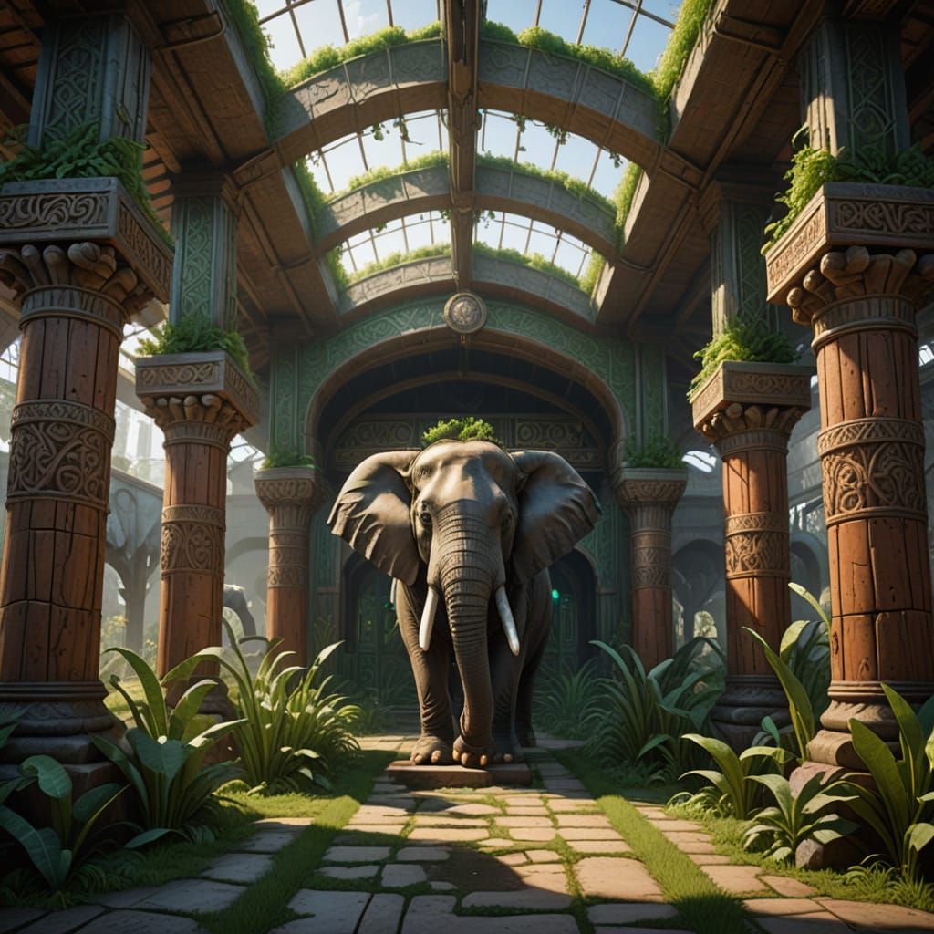 Elephant Stables: Interior with Carved Posts