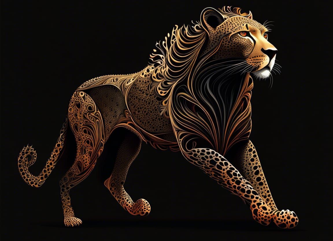Cheetah with Lion Mane in Abstract Vector Fractal