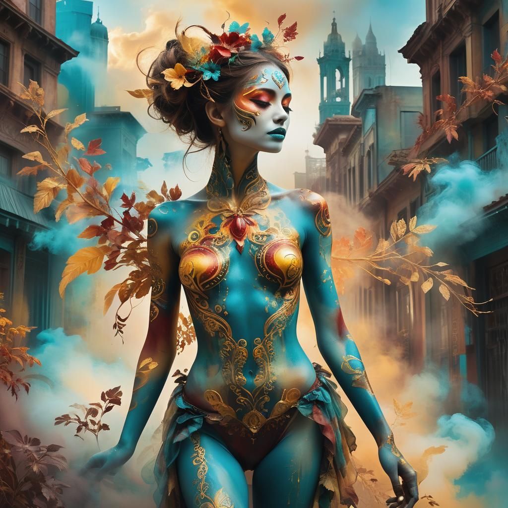 Body Painting in Impressionistic Art Nouveau Style