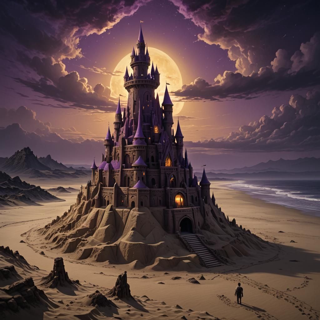Colossal Sandcastle in Dark Fantasy Landscape