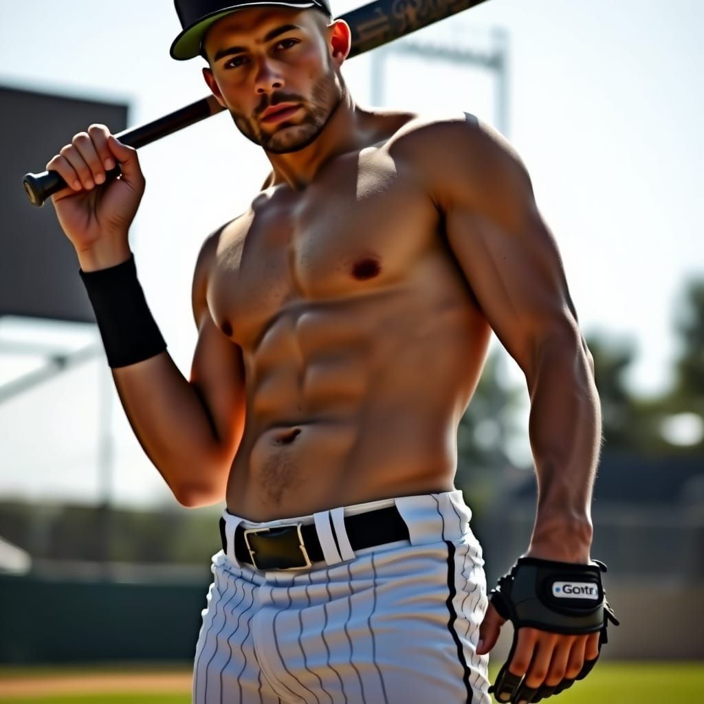 Muscular Baseball Player in Athletic Pose
