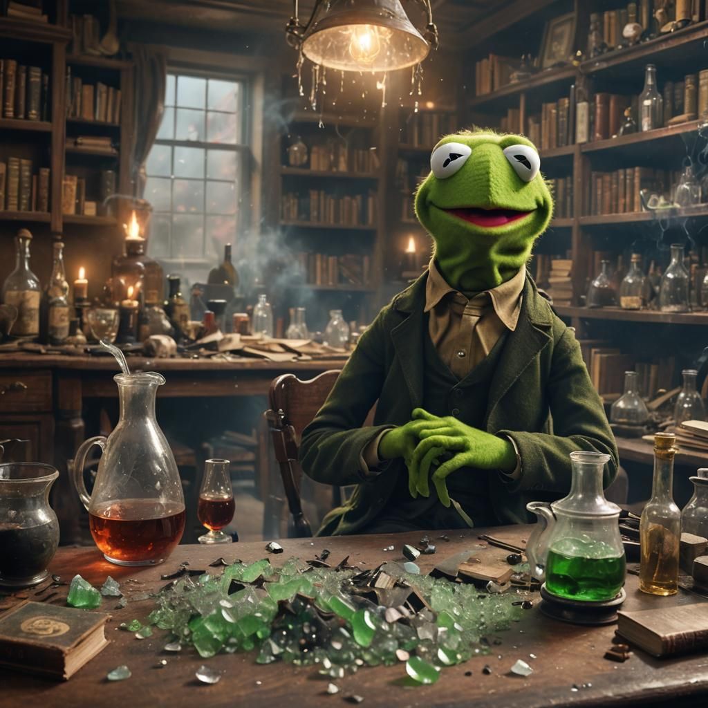 Kermit's Alchemic Lab Disaster: A Digital Painting