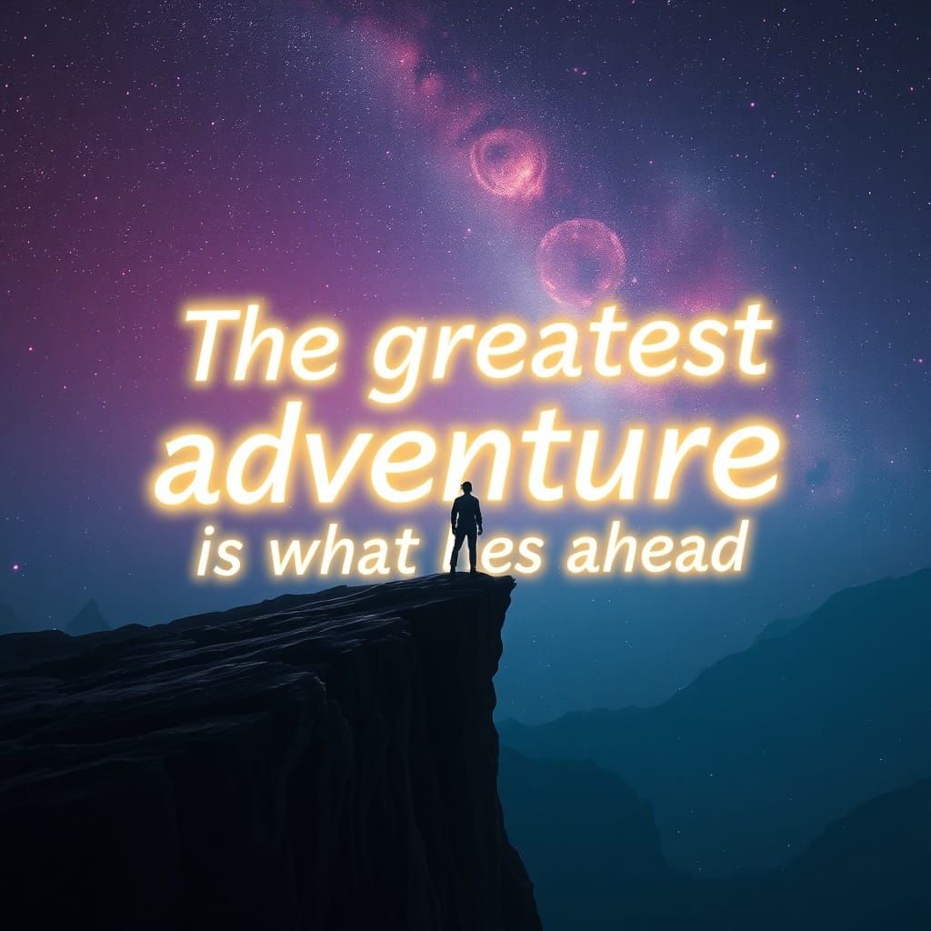 Lone Figure Overlooks Cosmic Vista With Inspiring Message