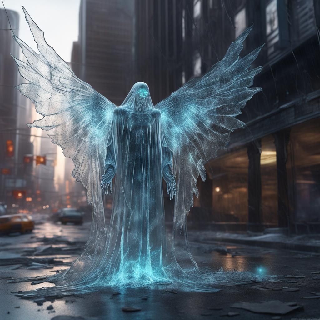 Glass Winged Ghost with Neon Cracks