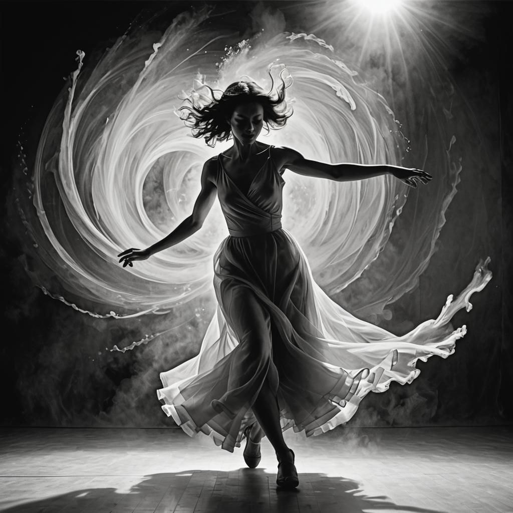 Dancing Woman in Explosive Motion: Light and Shadow
