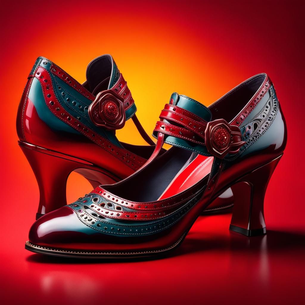 Red Women's Shoes: 1920s-1930s Hyperrealistic Splash Art