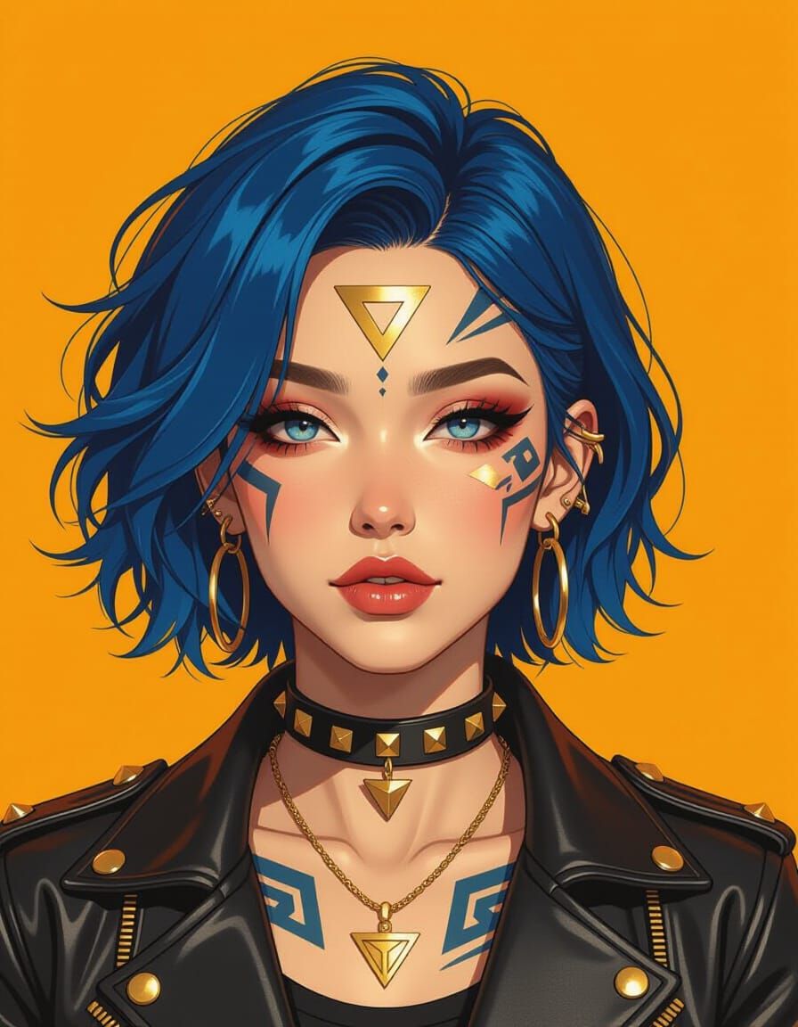 Japanese Woman with Geometric Makeup in Charcoal Style