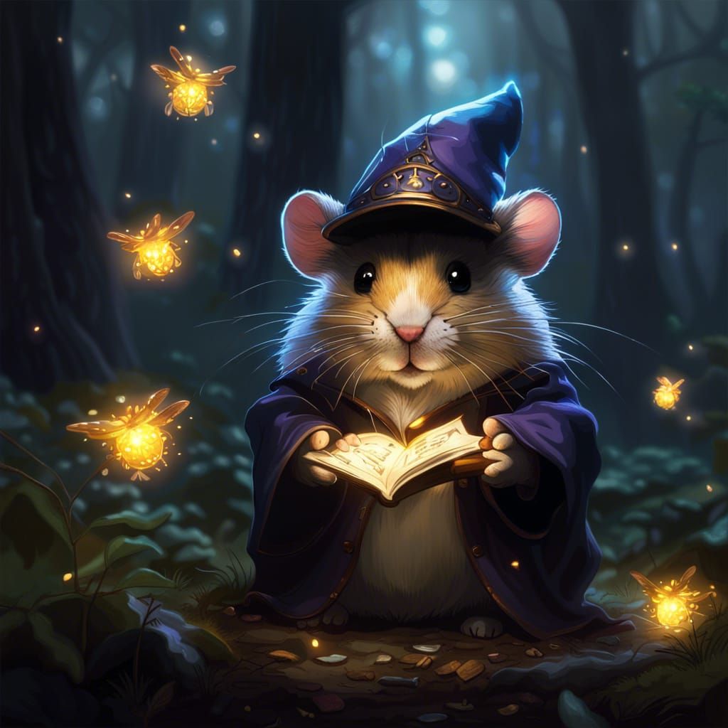 Mystic Wizard Hamster Plays Magic: Dark Fantasy Art