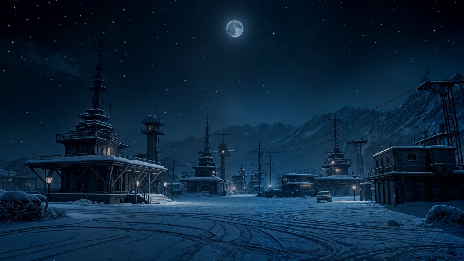 Breathtaking 3D Anime Concept Art of a Snowy Military Base a...