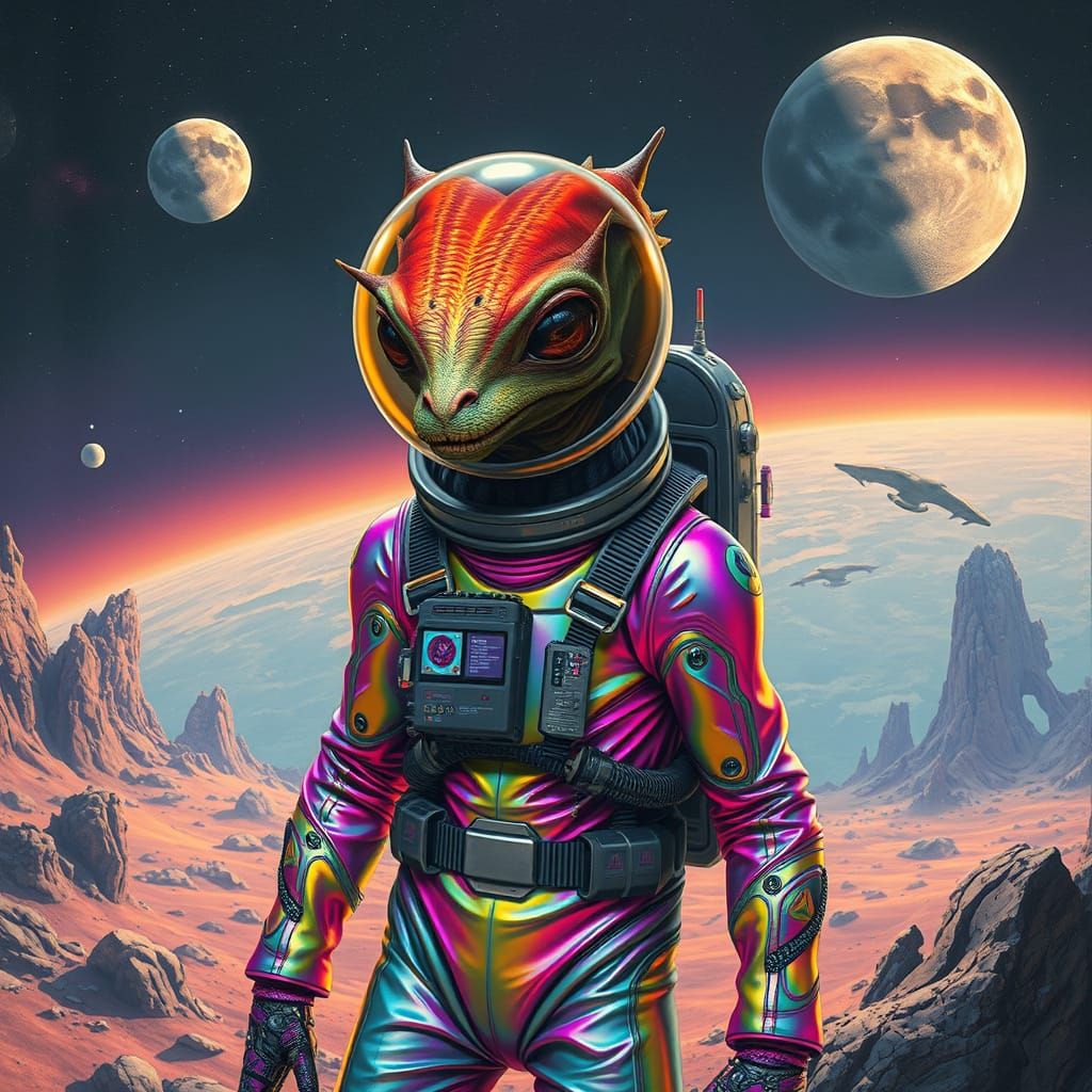 Animal Alien Exploring Mystical Planet in Futuristic Style