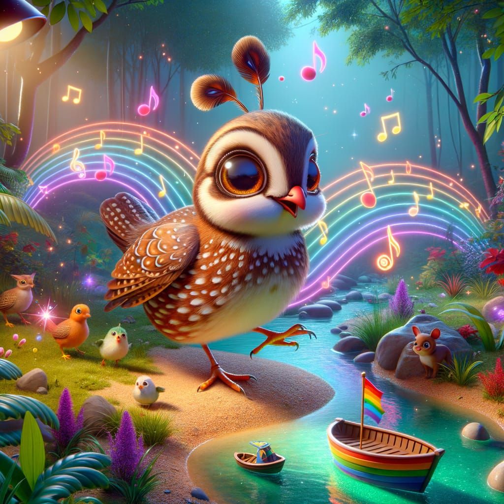 Whimsical Quail Dancing in a Magical Woodland