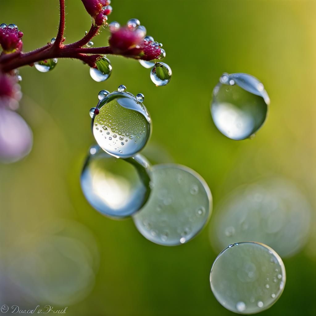 Romantic Dew Drops in Hyperrealistic Garden