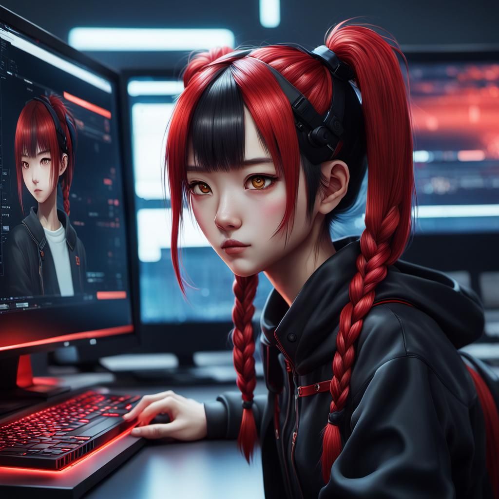 Hacker Screen Portrait in Anime Style