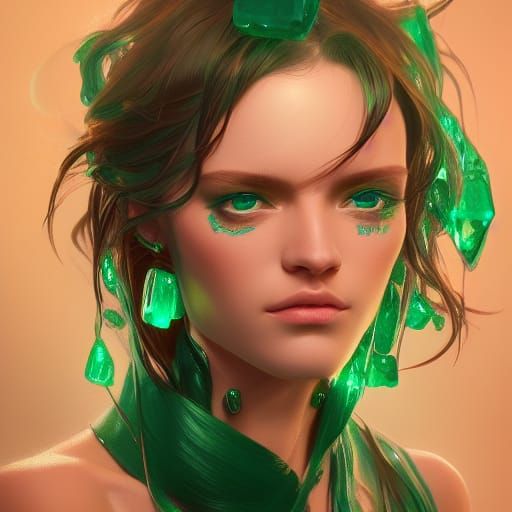 Emerald Eyed Portrait in Art Nouveau Style