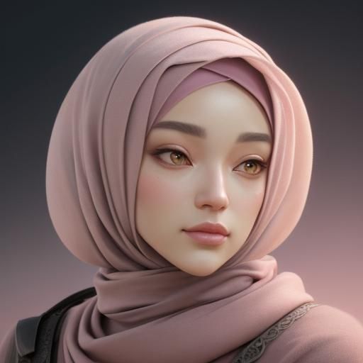 Cute Girl with Hijab in 3D Chibi Style