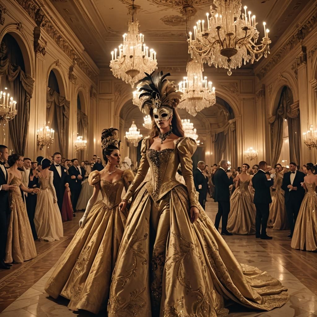 Luxurious Baroque Revival Masquerade Ball in Golden Light