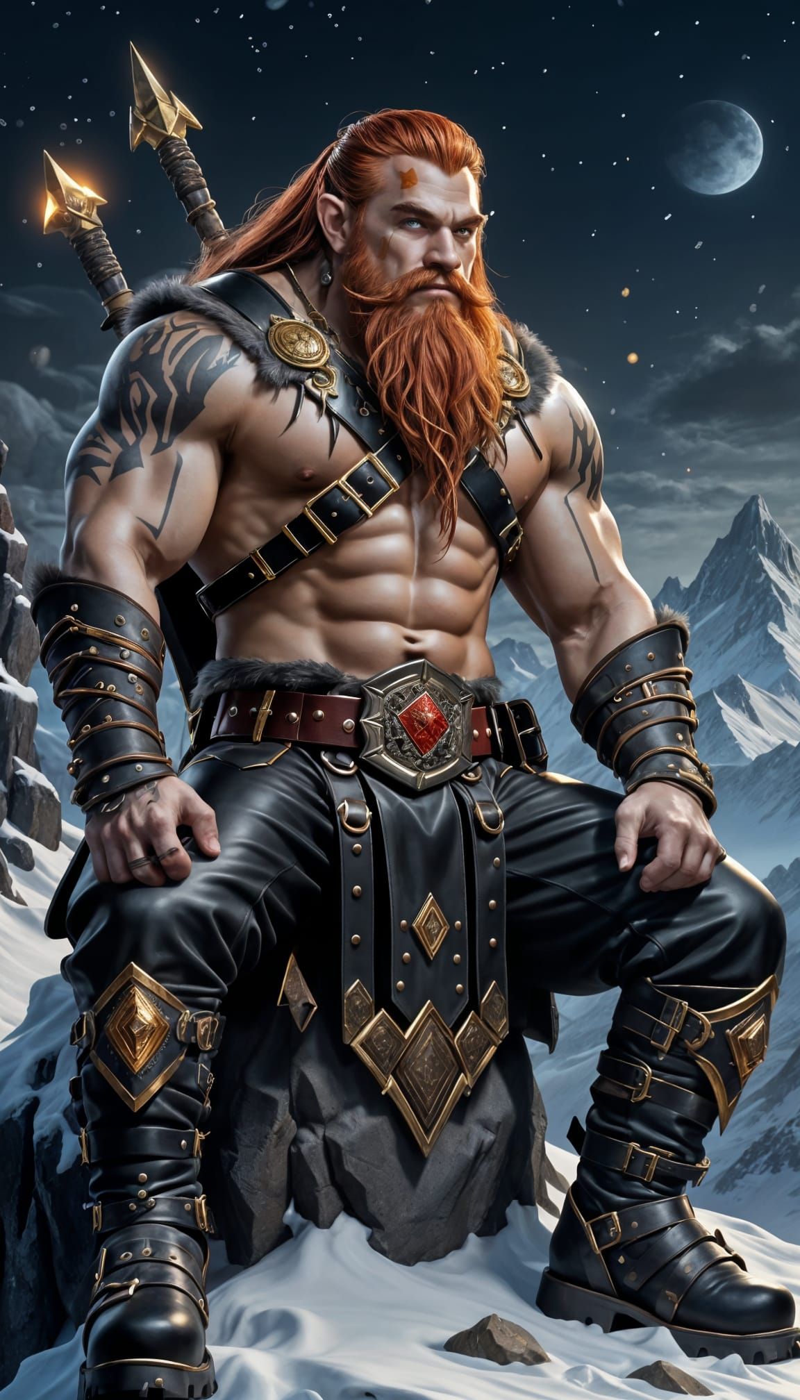 Dwarf on Snowy Mountain in Warcraft Style