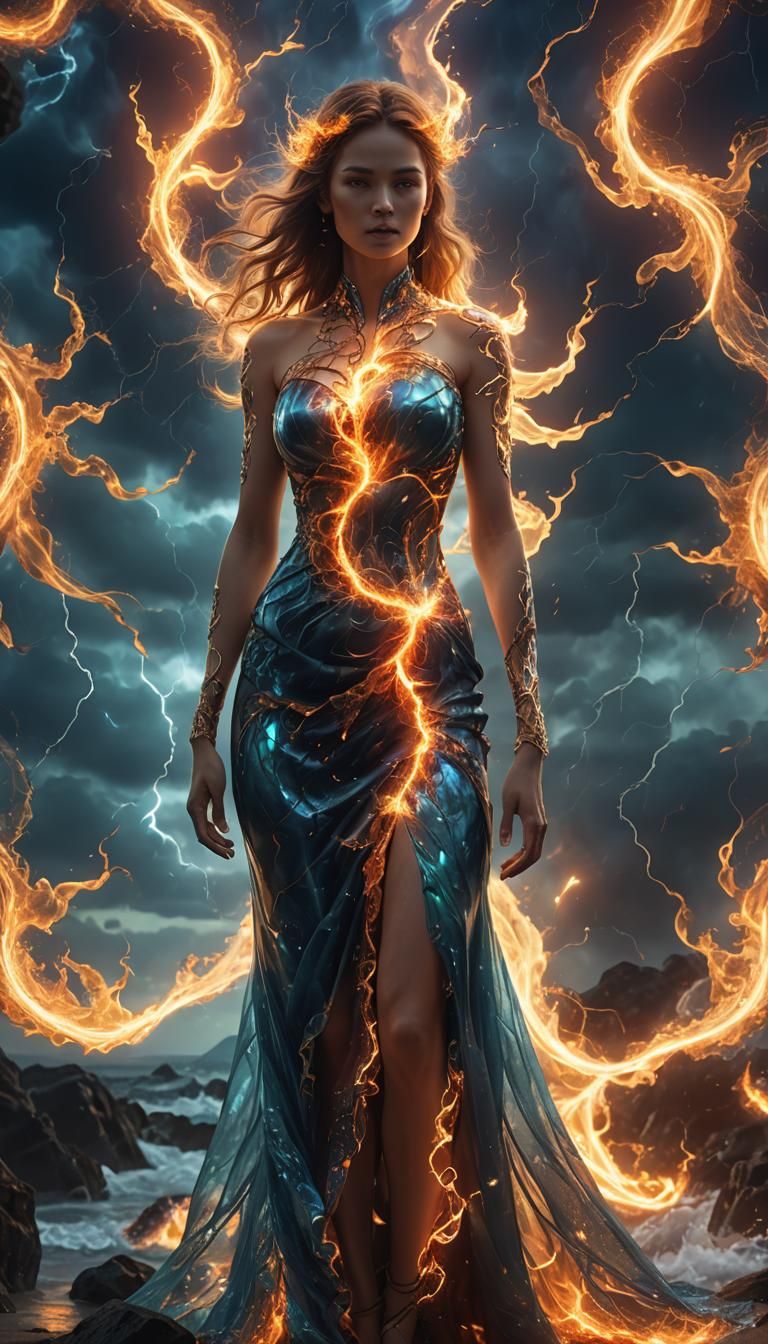 Ocean Elemental: Fire and Lightning Fractal Art