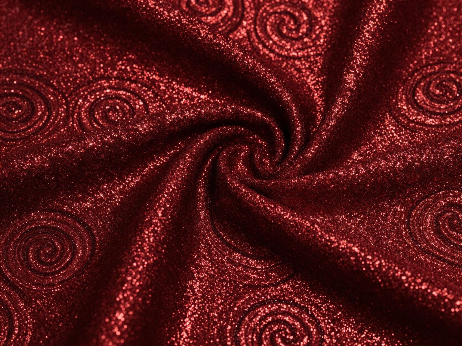 Luxurious Red Glitter Fabric with Swirling Patterns