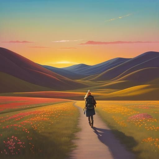 Winding Road Sunset: A Cinematic Oil Painting