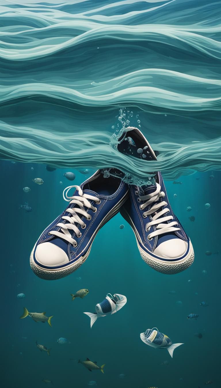 Sneakers Floating Underwater in the Ocean