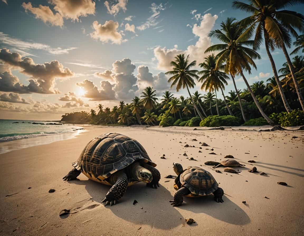 Tropical Island Beach Scene at Sunrise
