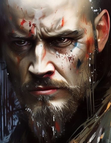 Viking Warrior Portrait in Graffiti Art Style