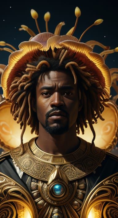 African-American Man Portrait with Bioluminescent Phoenix