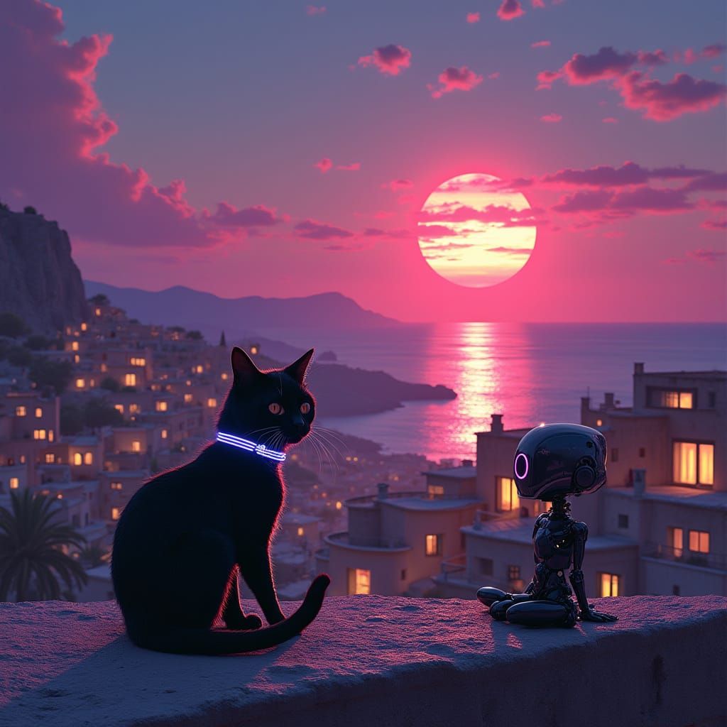 Futuristic Mediterranean Village at Twilight