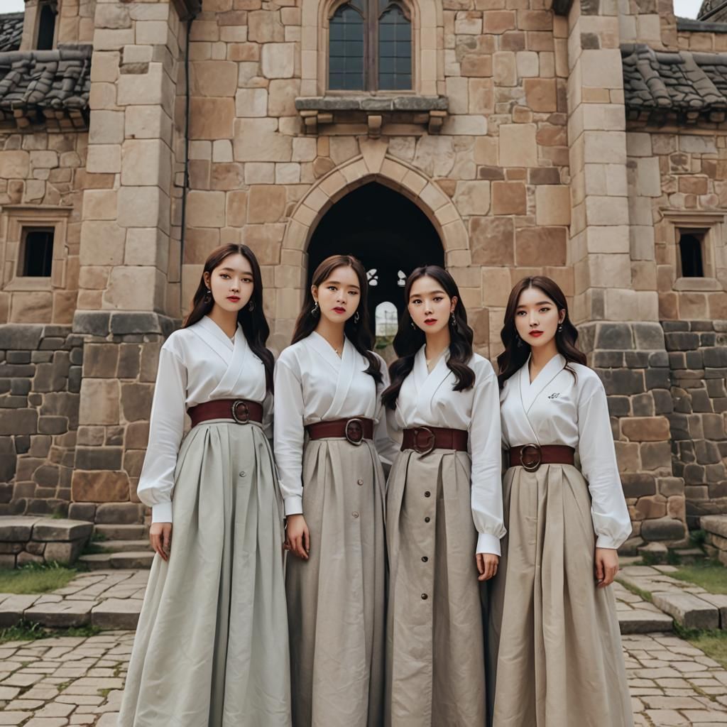 K-Pop Group Portrait in Historical Castle