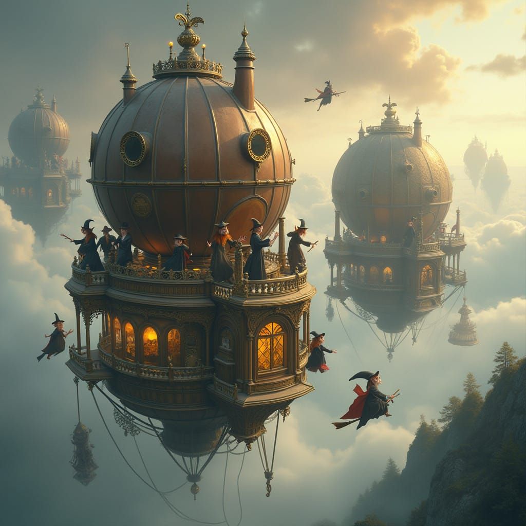 Steampunk Wizarding Airships in Majestic Victorian Style