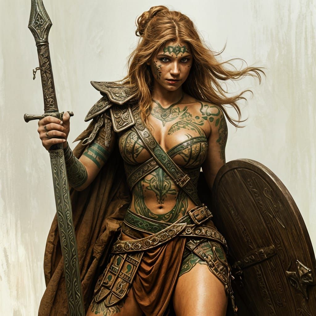 Pictish Warrior Woman with Sword and Shield
