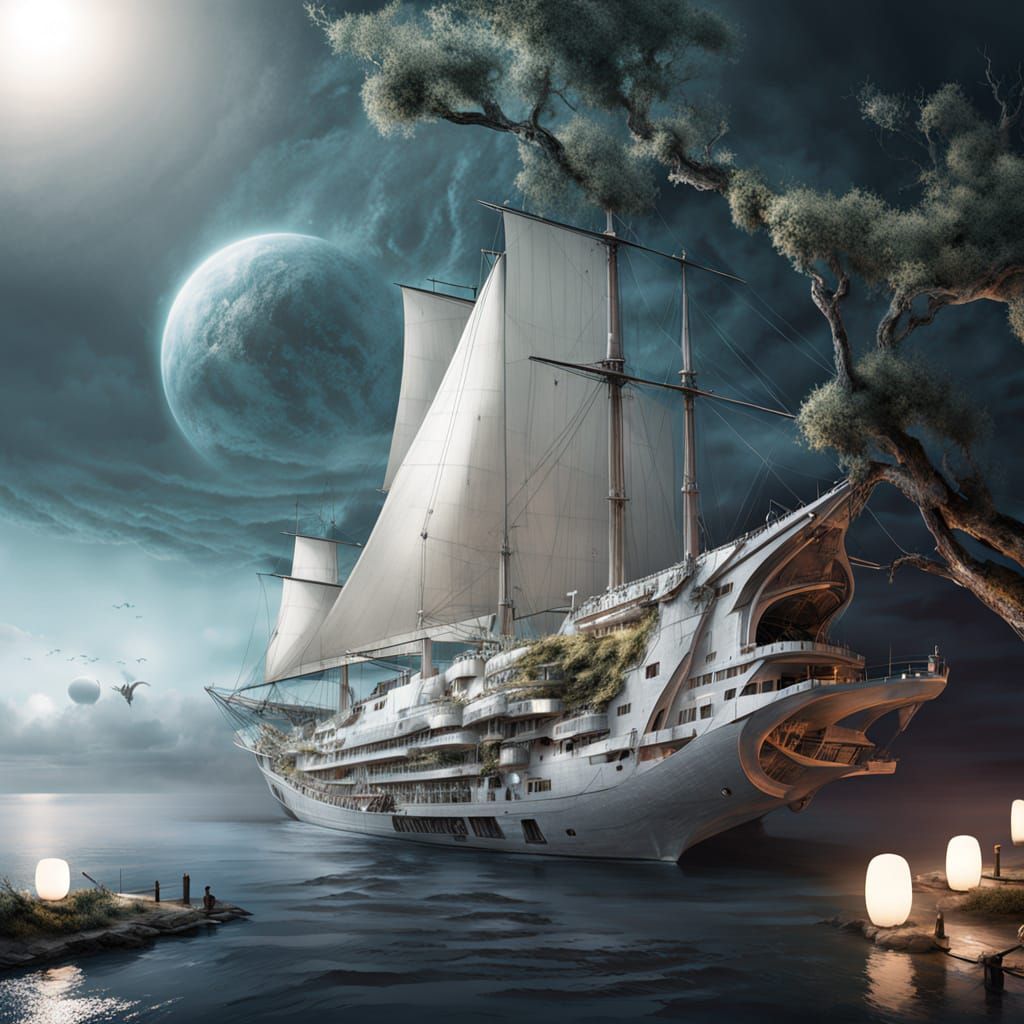 Cyberpunk Sea Freight Liner in Dreamy Daylight