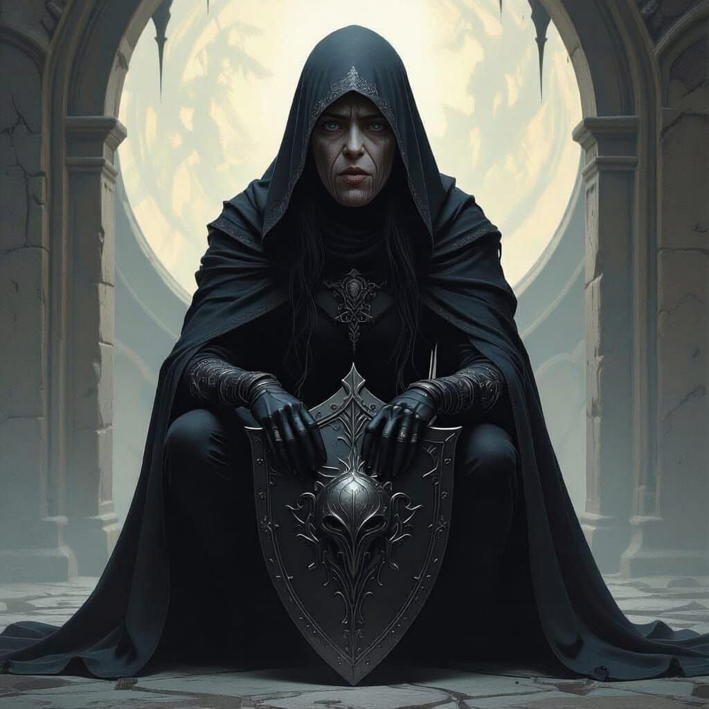 Eldritch Sorcerer in Black, Dark Fantasy Concept Art