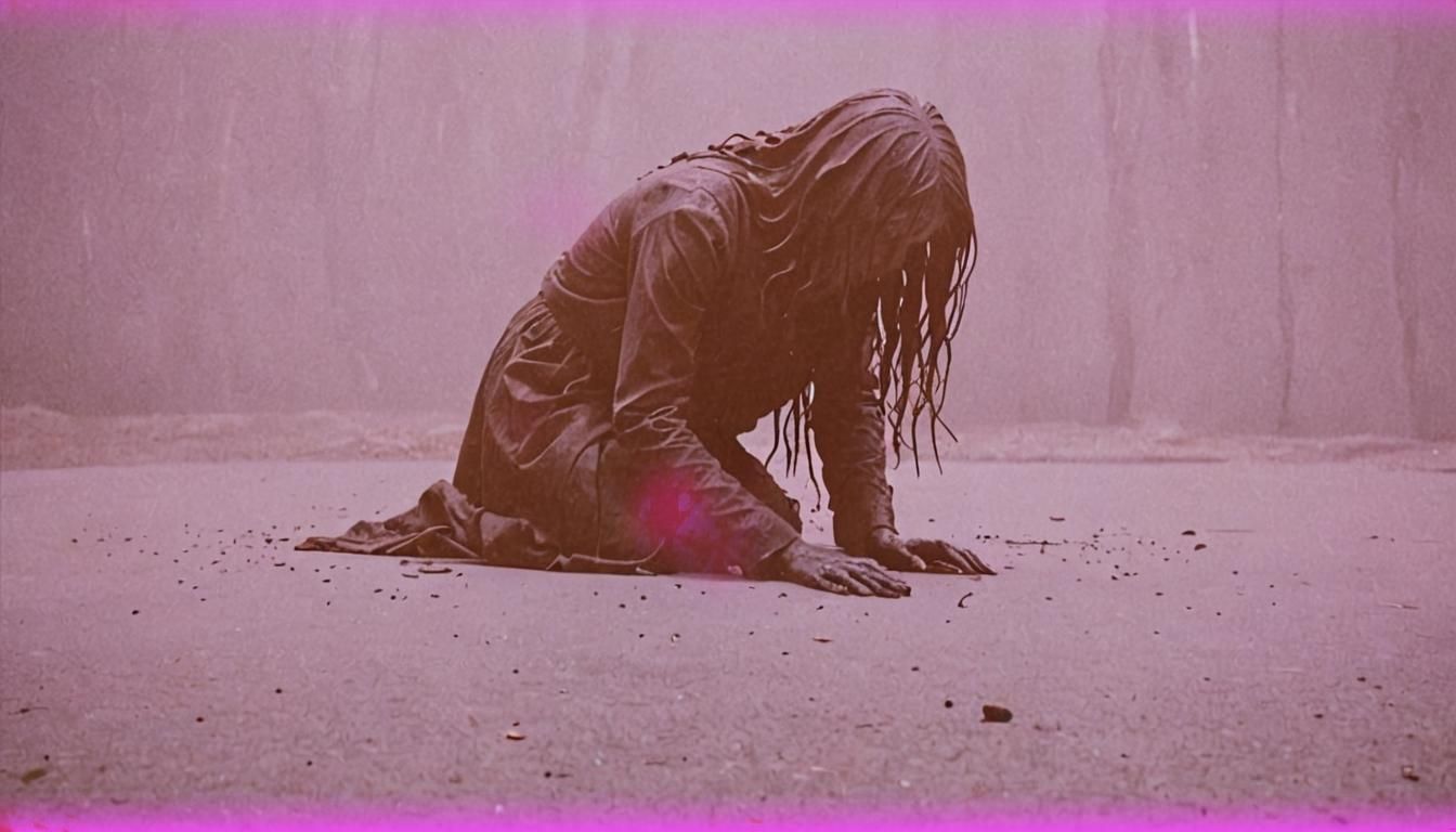 Weeping Figure in Dark Cinematic Film Still