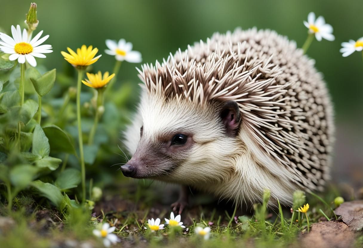 Happy Hedgehog Wandering Through Flowers