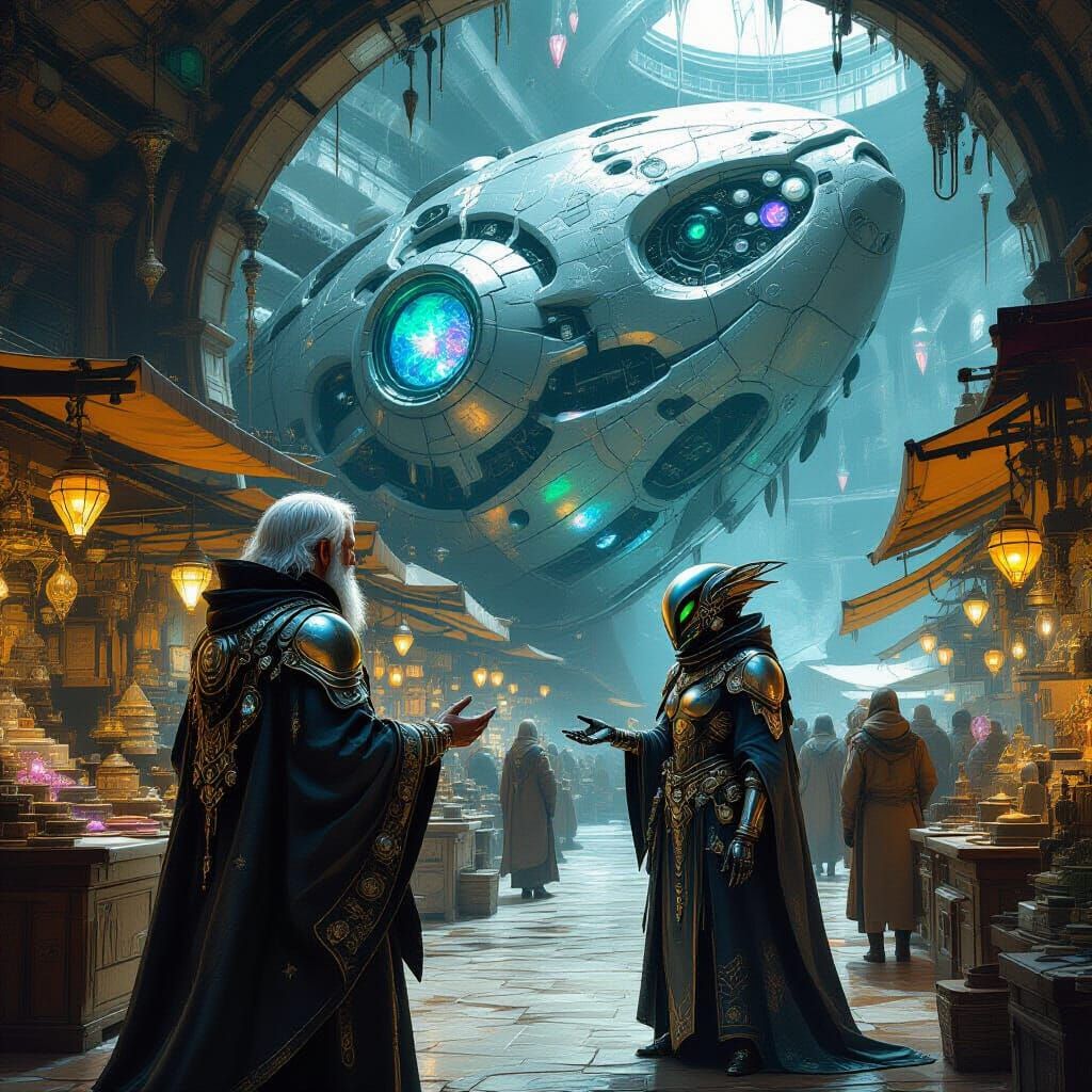 Cybernetic Merchant in Alien Space Whale Market