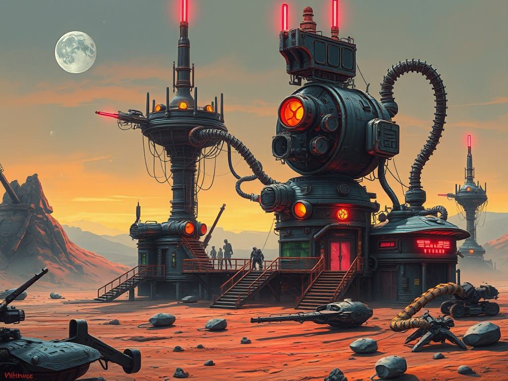 Alien Outpost on Barren Planet in Sci-Fi Style