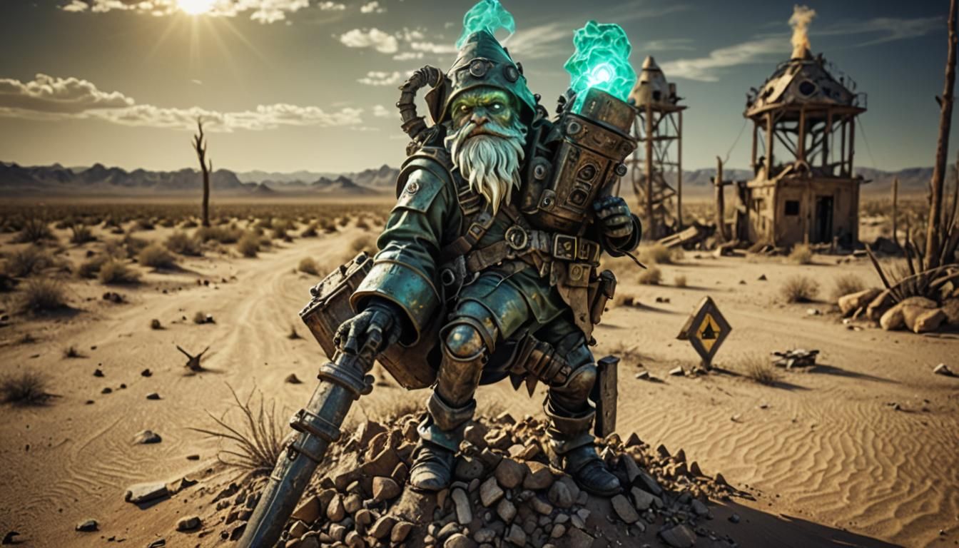 Radioactive Gnome in Post-Apocalyptic Desert