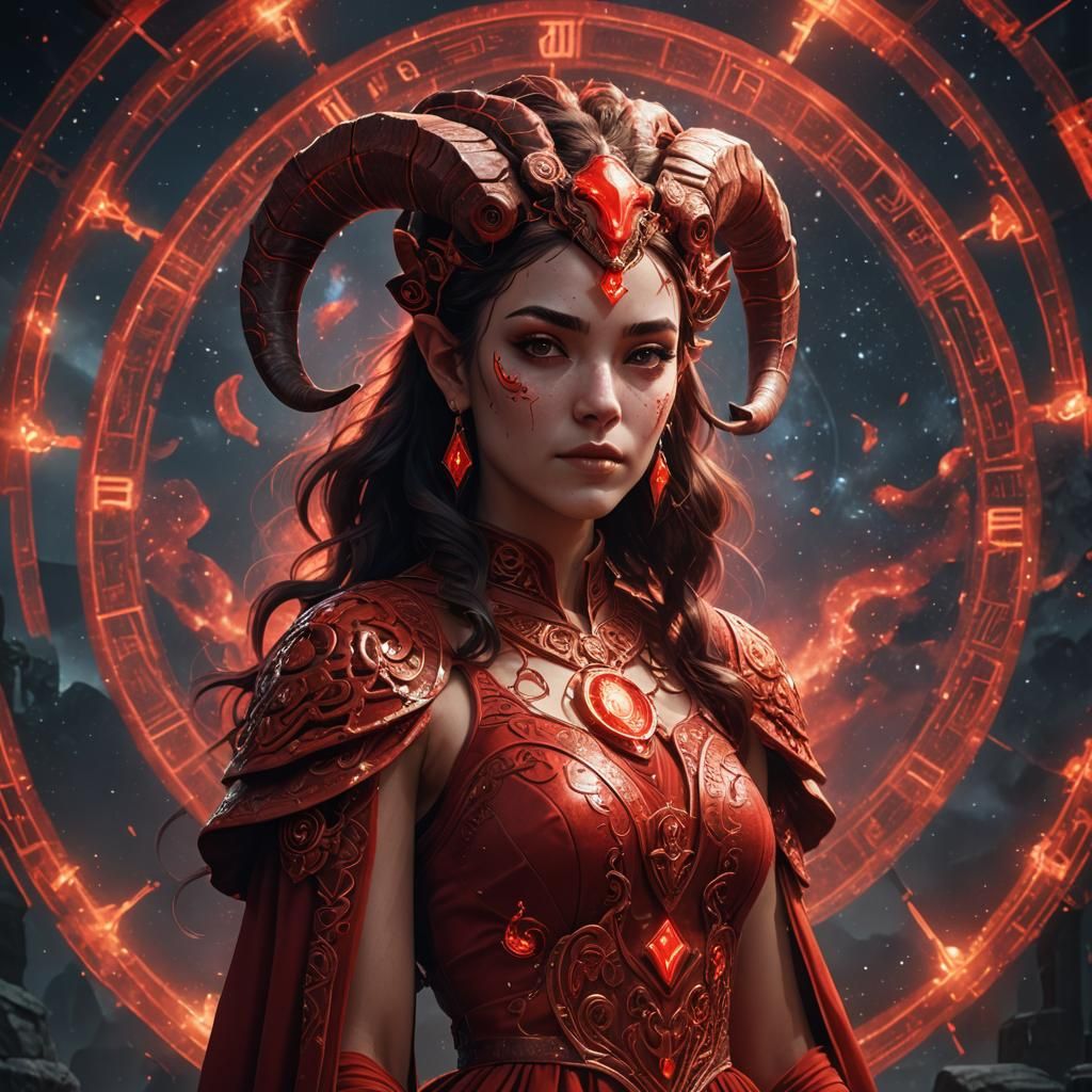 Girl with Aries Sign in Fantasy Concept Art