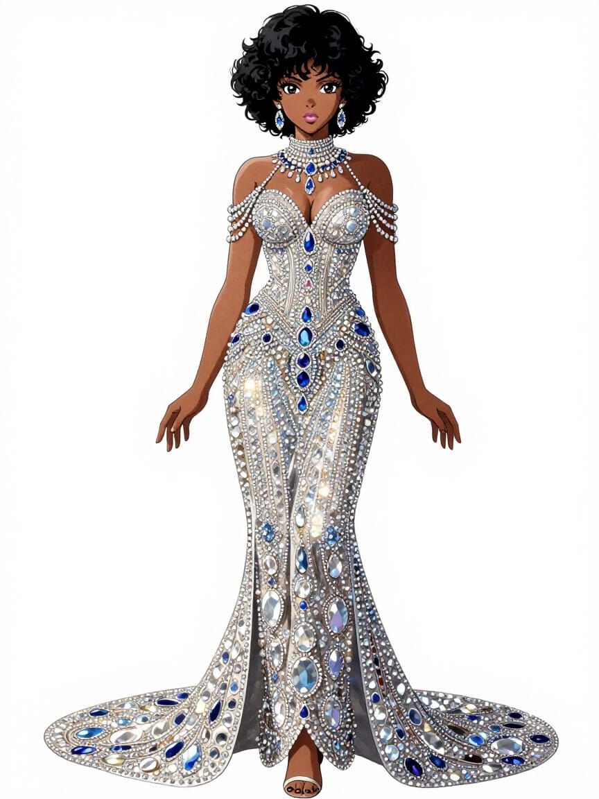 African Woman in Diamond Haute Couture Dress