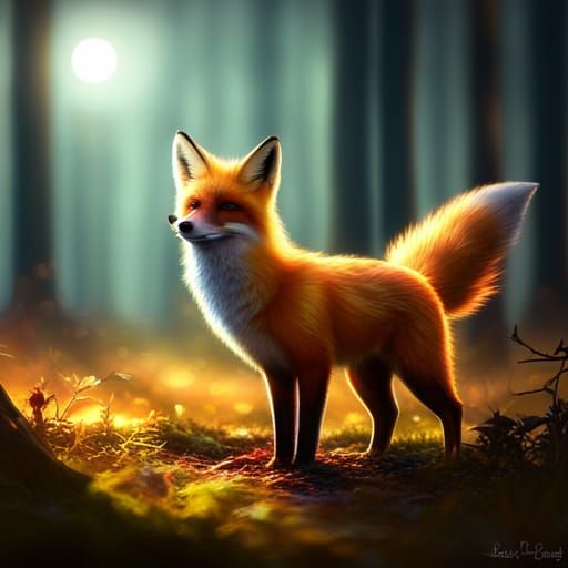 Ethereal Ghost Fox in Misty Woodland Night