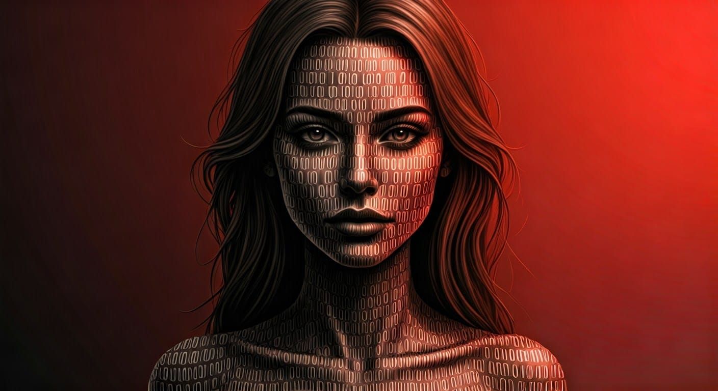 Digital Goddess in Charcoal Red Gradient