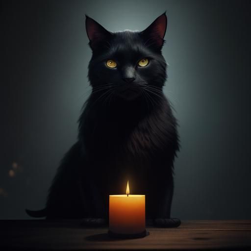 Eerie Chamber: Black Cat's Feast, Mystical Matte Painting