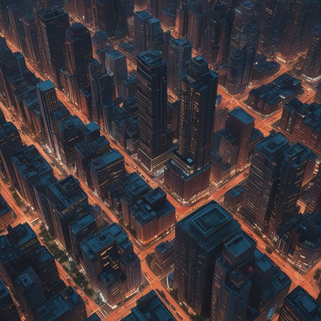Dusk Cityscape in a Futuristic Digital Art Style