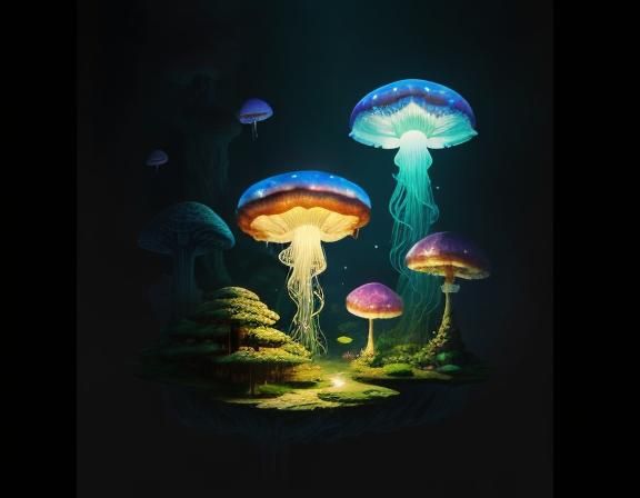 Jellyfish in Toadstool Forest, Beatrix Potter Style
