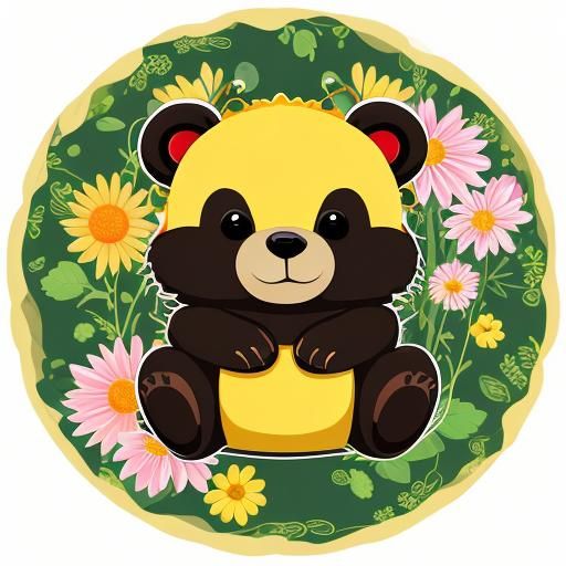 Cute Bear with Flowers in Anime Style
