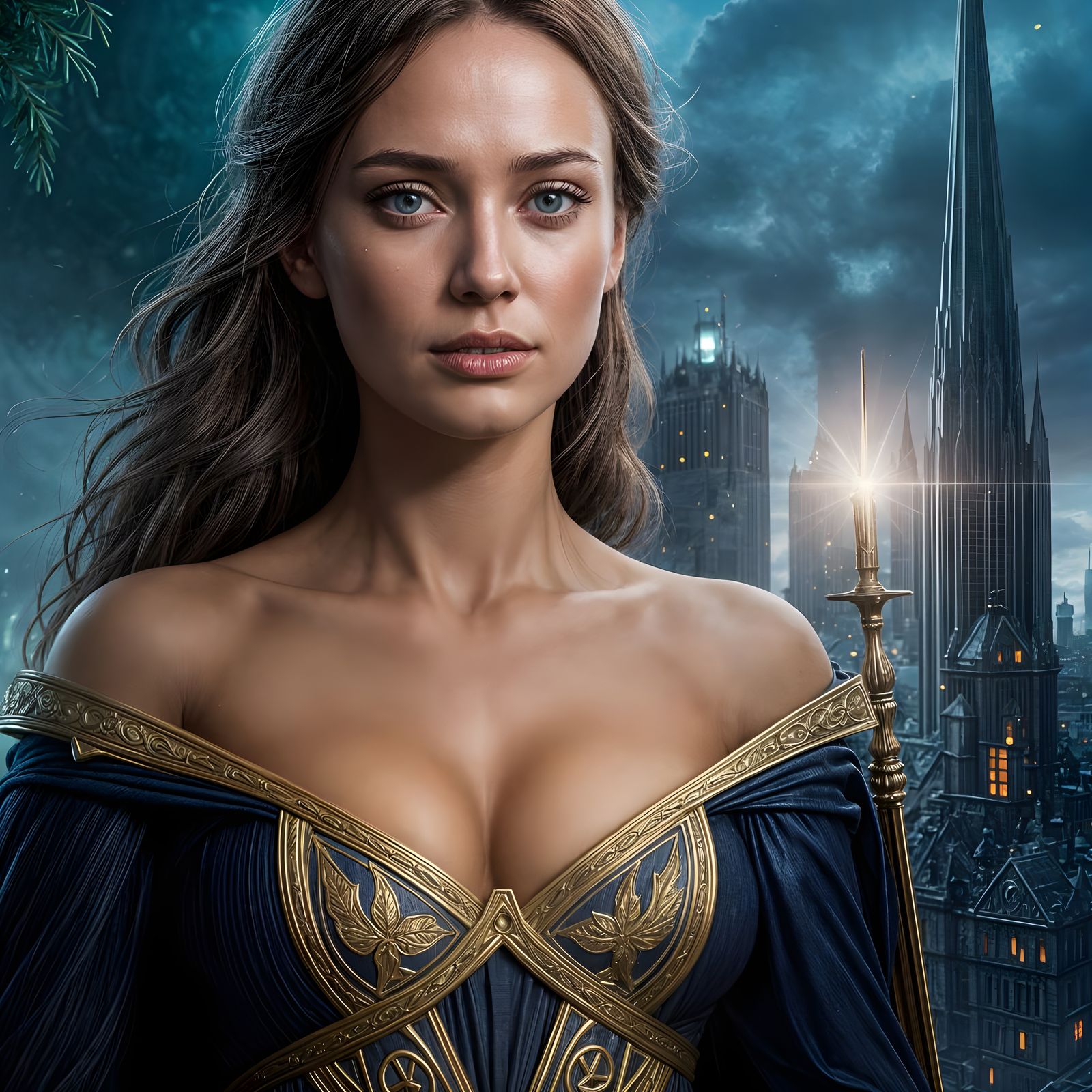 Medieval Sorceress with Magic Light, Hyperdetailed Art