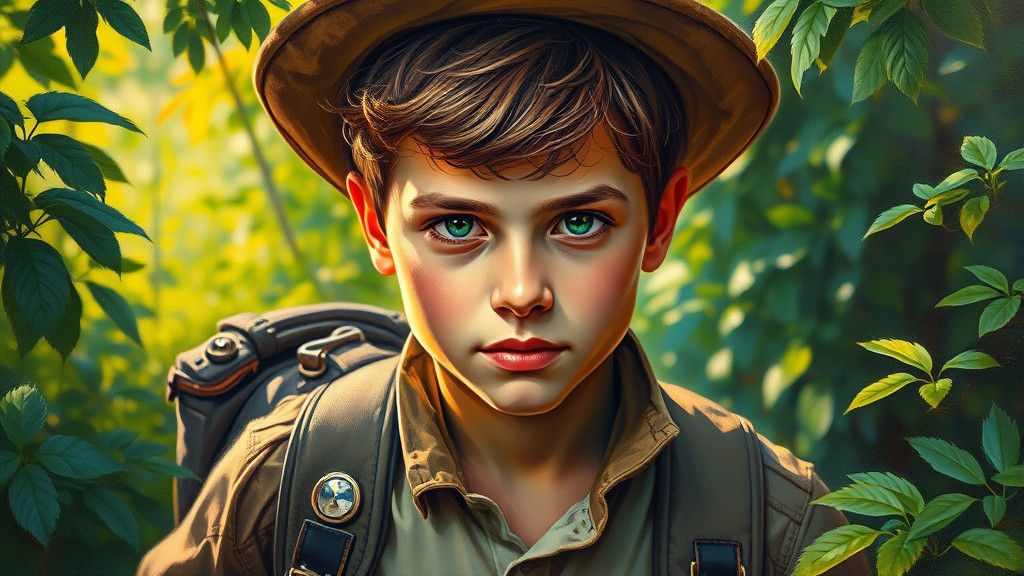 Adventurer in Lush Foliage: Expressive Oil Painting